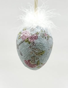 Decoupage Egg Ornament - Large, Blue Floral