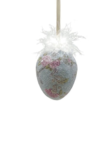 Decoupage Egg Ornament - Small, Blue Floral