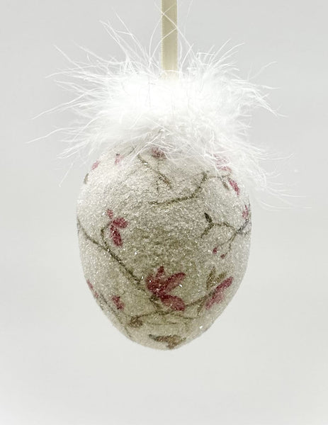 Decoupage Egg Ornament - Large, Cream Blossom