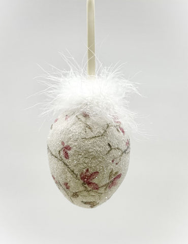 Decoupage Egg Ornament - Medium, Cream Blossom