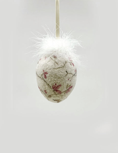 Decoupage Egg Ornament - Small, Cream Blossom