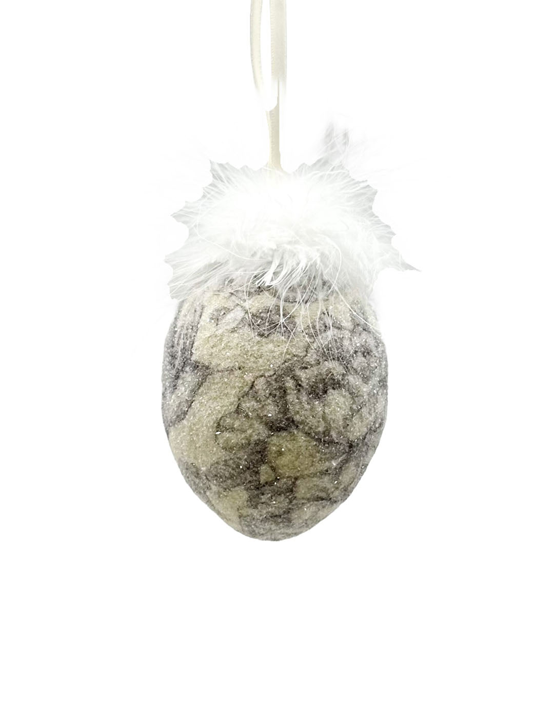 Decoupage Egg Ornament - Medium, Cream Garden