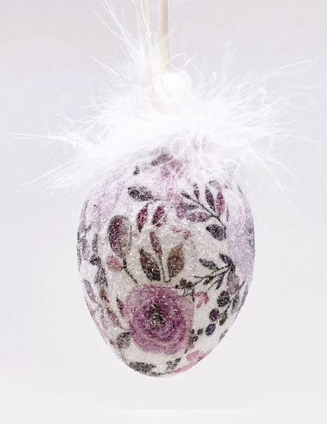 Decoupage Egg Ornament - Large, Purple Floral