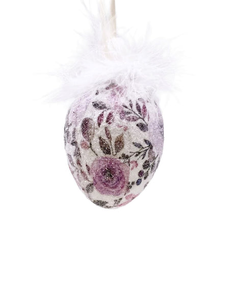 Decoupage Egg Ornament - Medium, Purple Floral