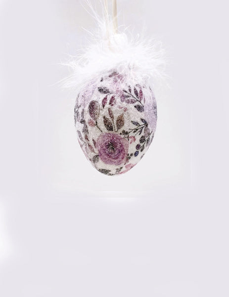 Decoupage Egg Ornament - Small, Purple Floral