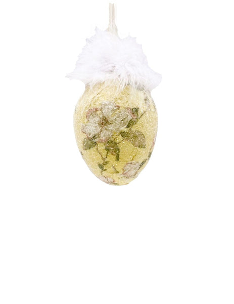 Decoupage Egg Ornament - Small, Yellow Floral