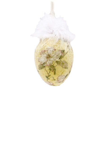 Decoupage Egg Ornament - Medium, Yellow Floral