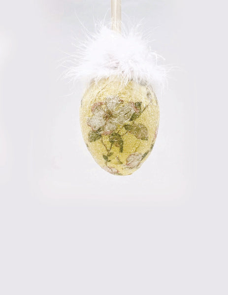Decoupage Egg Ornament - Small, Yellow Floral
