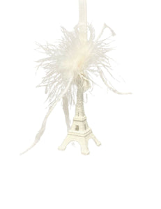 Eiffel Tower Mini Ornament - Cream,  Feathers