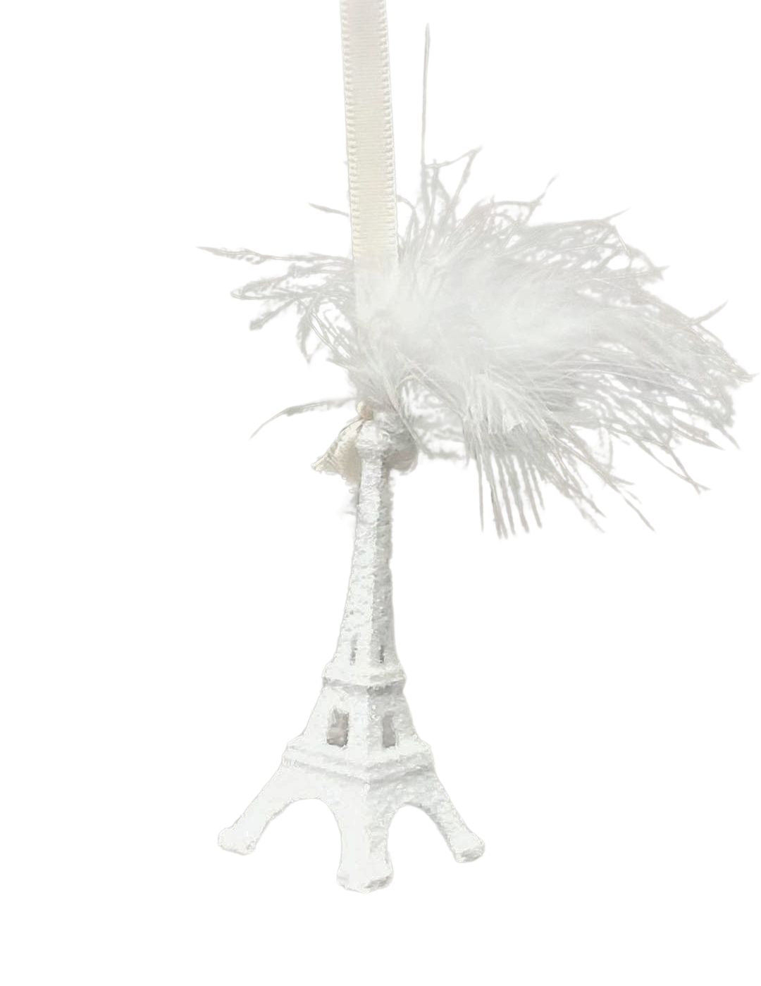 Eiffel Tower Mini Ornament - White, Feathers