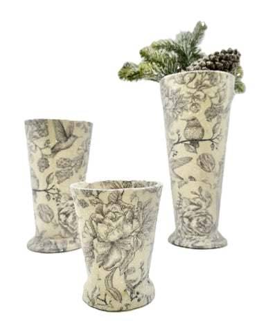 Decoupage Vase - Small, Cream Garden