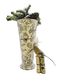 Decoupage Vase - Large, Cream Garden