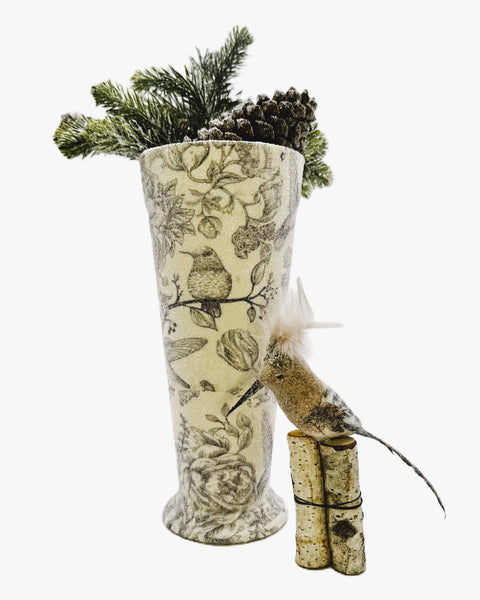 Decoupage Vase - Medium, Cream Garden