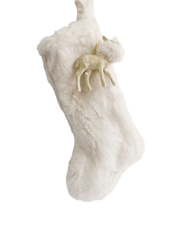 Stocking with Deer 18" - Cream, Eggshell Fur