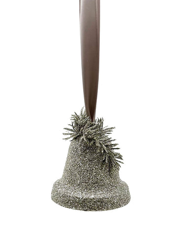 Hanging Bell with Pine Needles - Silver, Oyster Ribbon