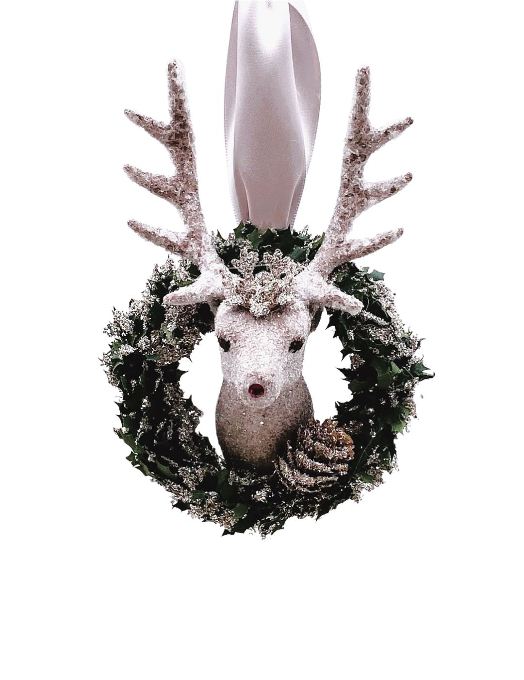 Stag with Holly Wreath Ornament -  Mocha