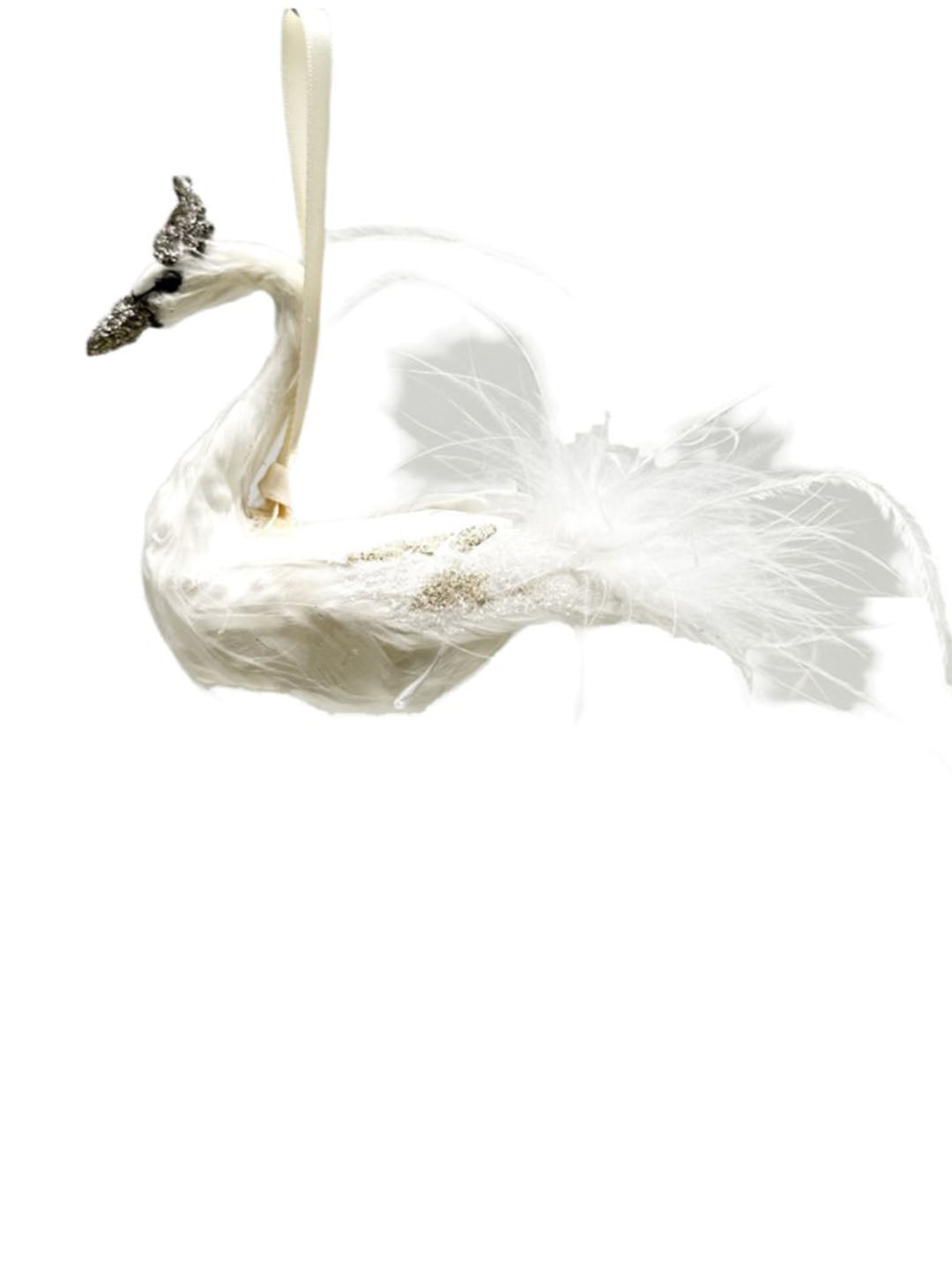 Swan Ornament - White, Ostrich Feathers
