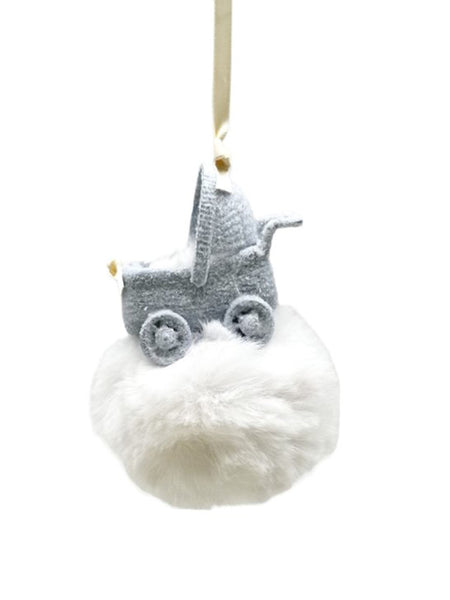 Buggy on Pouf Ornament - Blue, Eggshell Fur