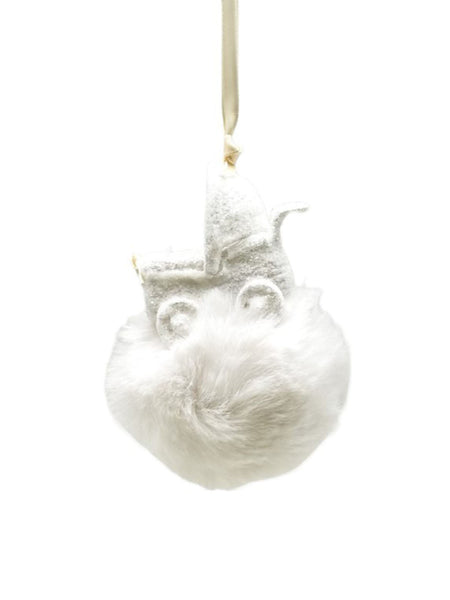 Buggy on Pouf Ornament - White, Eggshell Fur