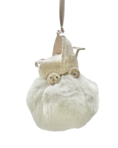 Baby Buggy on Pouf Ornament - Blush, White Fur