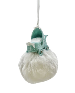 Baby Buggy on Pouf Ornament - Turquoise, White