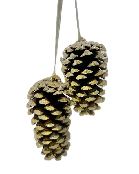Double Hanging Pinecone Ornament - Gold