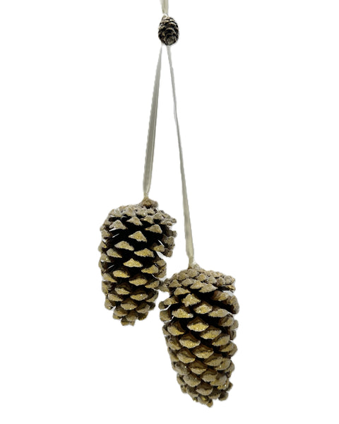 Double Hanging Pinecone Ornament - Gold