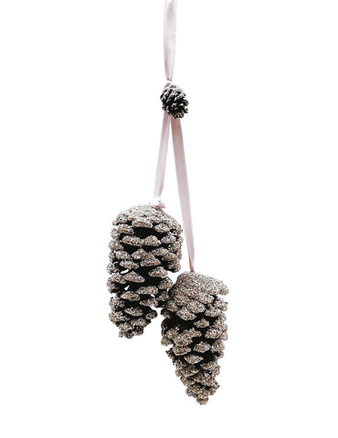 Double Hanging Pinecone Ornament - Silver