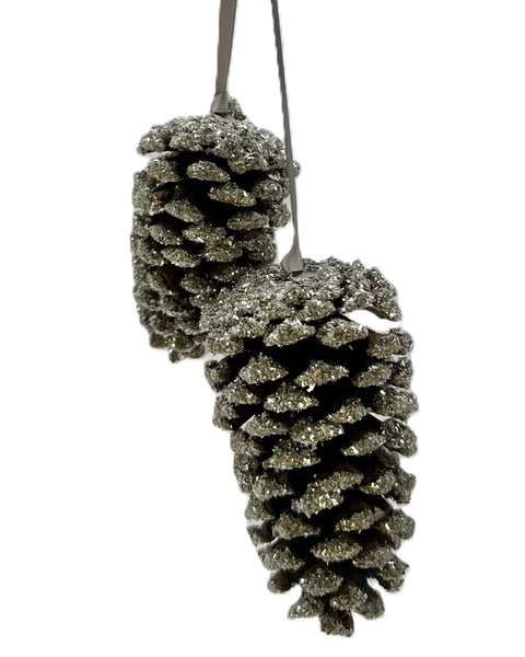 Double Hanging Pinecone Ornament - Silver