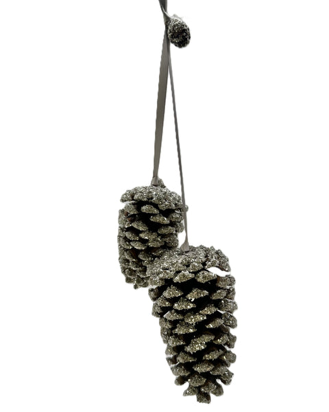 Double Hanging Pinecone Ornament - Silver