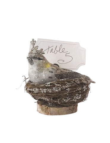 Sparrow in Nest Card Holder - Silver