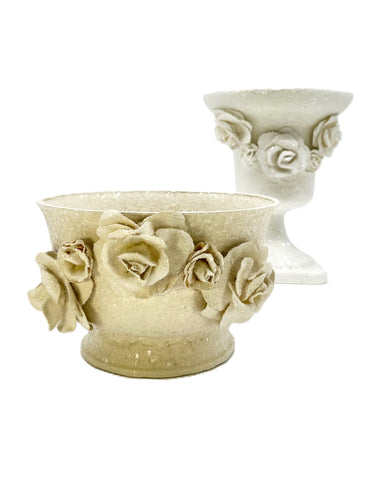 Footed Bowl with Blossom - Cream