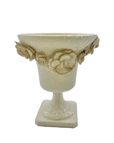 Pedestal Vase with Blossom - Cream & Gold