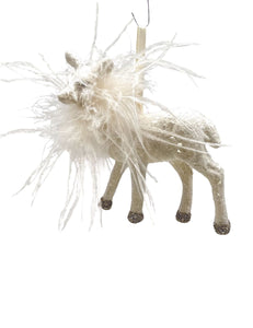 Dancer Deer Ornament - Cream, Ostrich Feathers