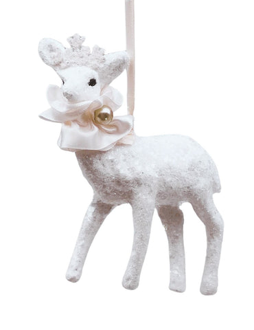 Dancer Deer Ornament - White, Cream Ribbon