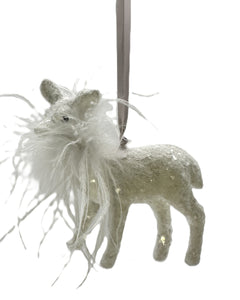 Dancer Deer Ornament - White, Ostrich Feathers
