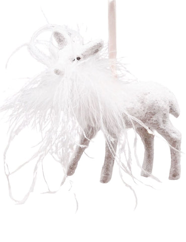 Dancer Deer Ornament - White, Ostrich Feathers