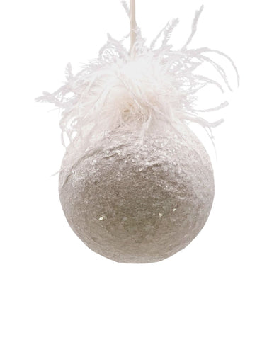 Bauble Ornament - Small, Cream, Ostrich Feathers