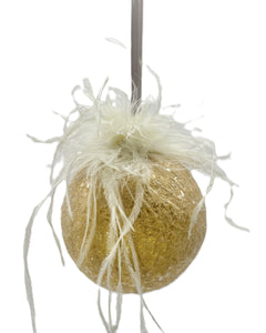 Bauble Ornament, Small - Gold, Ostrich Feathers