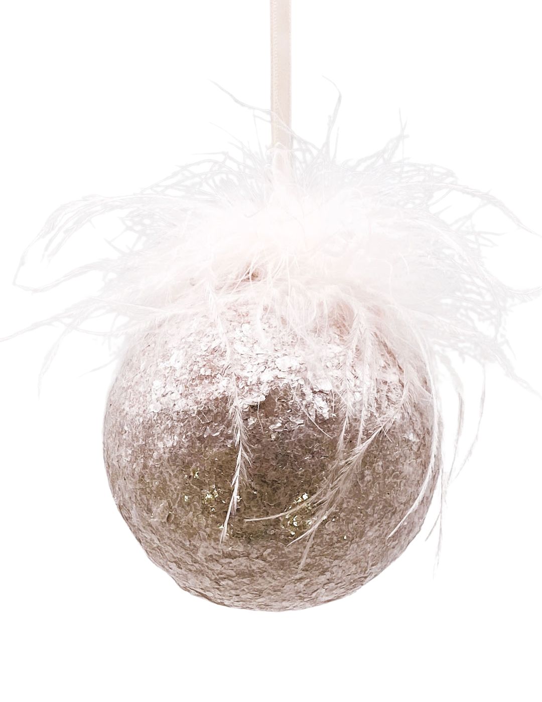 Bauble Ornament - Small, Gold Mica, Ostrich Feathers