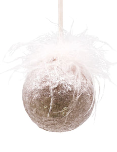 Bauble Ornament - Small, Gold Mica, Ostrich Feathers