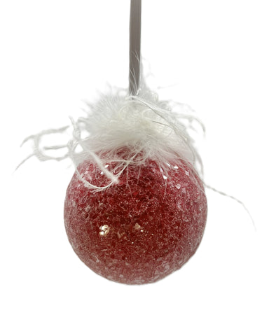 Bauble Ornament, Small - Red, Ostrich Feathers