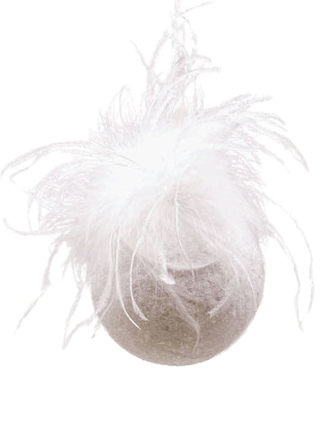 Bauble Ornament -  Small, White, Ostrich Feathers