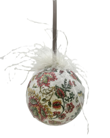 Decoupaged Jacobean Bauble Ornament, Small -  Multi-colors, Ostrich Feathers