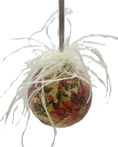 Bauble Ornament, Small - Poinsettias, Ostrich Feathers