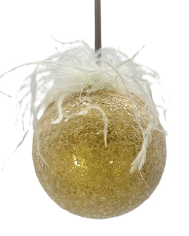 Bauble Ornament, Large - Gold, Ostrich Feathers