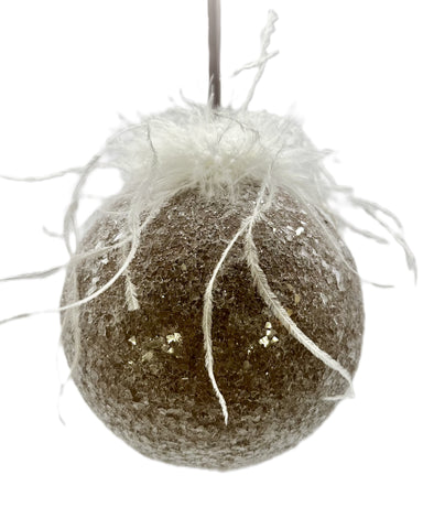 Bauble Ornament with Ostrich Feathers- Large, Mocha