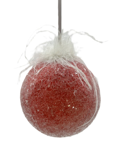 Bauble Ornament, Large - Red, Ostrich Feathers