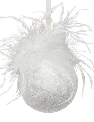 Bauble Ornament -  Large, White, Ostrich Feathers