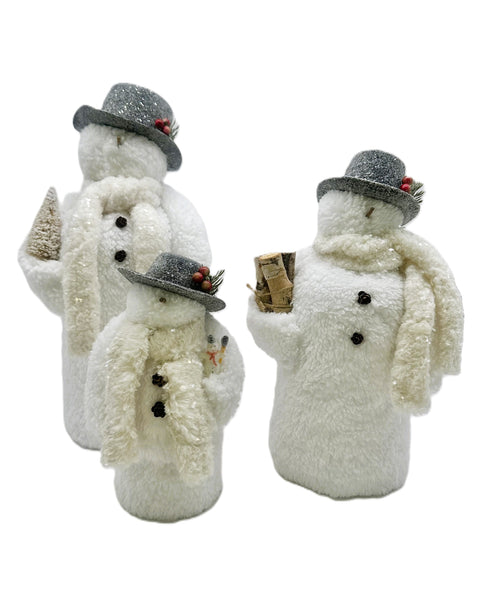 Frosty Snowman with White Hat - Large, White Sherpa Fur
